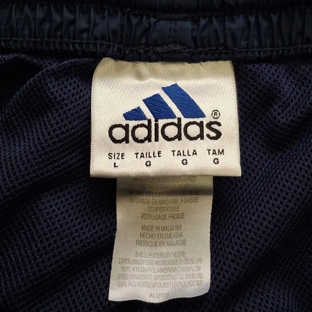 Vintage Y2K Adidas Windbreaker Men's Pants Navy Blue Baggy White Stripe Size L